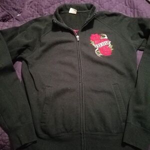 EUC ladies black zip-up track jacket style